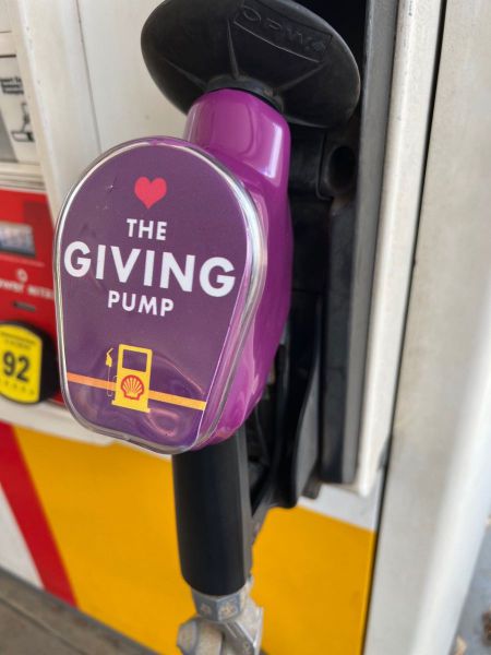Close up of Shell gas station pump handle